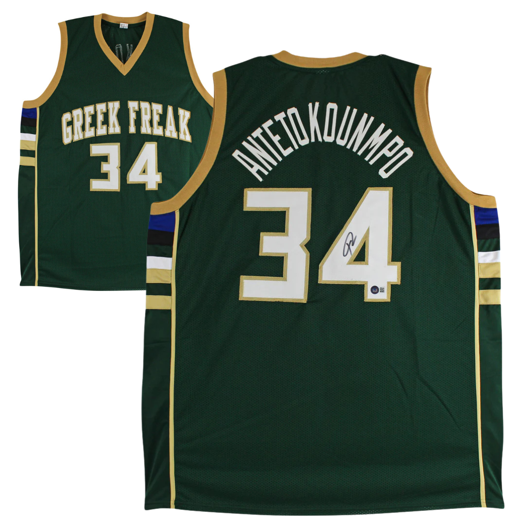 Giannis Antetokounmpo Signed Milwaukee Bucks Basketball Jersey with Beckett Witness